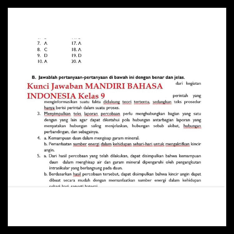 Kunci Jawaban Mandiri Bahasa Indonesia Kelas 9 Guru Galeri