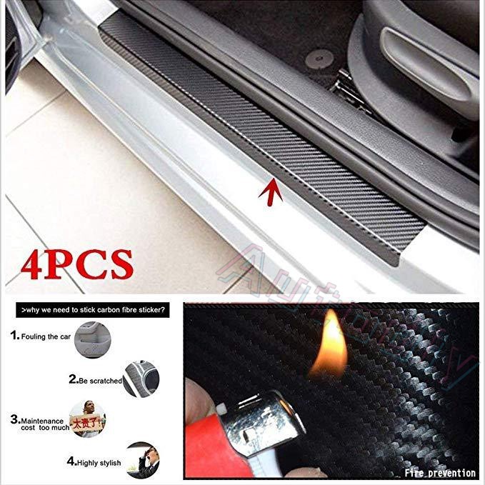 4 Pcs Stiker Film Pelindung 3D Anti Gores Bahan Carbon Fiber Untuk Pintu Mobil Universal