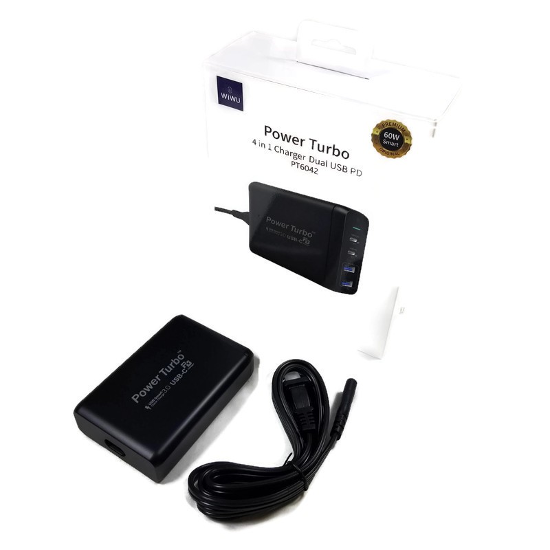 WIWU POWER TURBO PT6042 - 2 Ports PD and 2 Ports USB Charger - 75W MAX - Charger 75W Output MAX