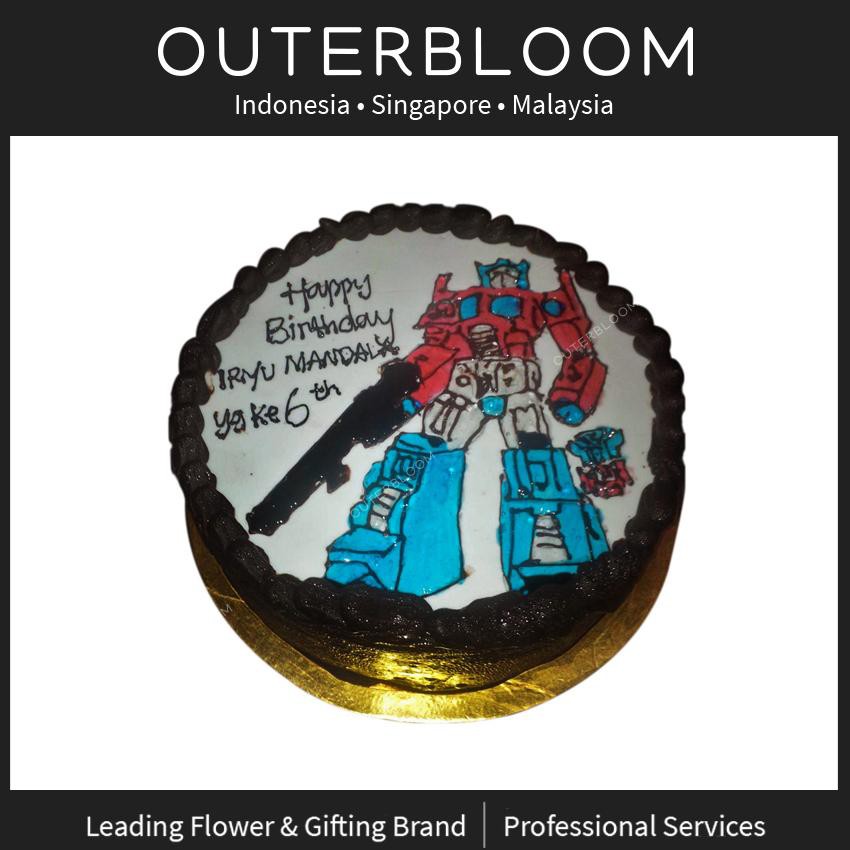 

Kue Ultah Karakter - Simple Chocolate White Optimus Prime Cake