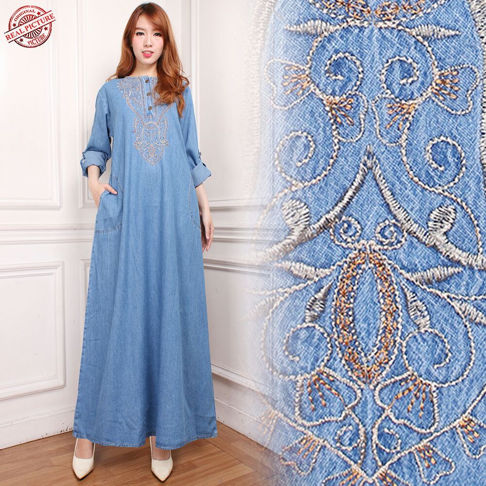 SB Collection Dress Maxi Genna Longdress Gamis Jumbo Jeans  Wanita