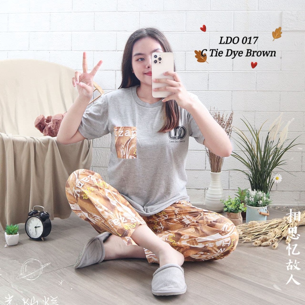 IZANY Piyama Dewasa Size S/ CP Atasan kaos Tebal-LDO 017 TIEDYE BROWN