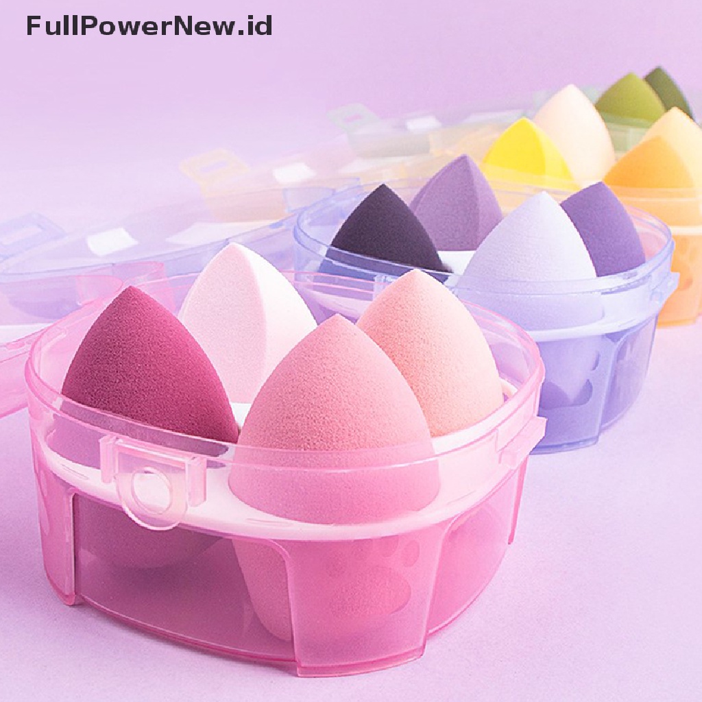 (Full) 4pcs Spons Puff Blender Makeup Dengan Kotak Penyimpanan