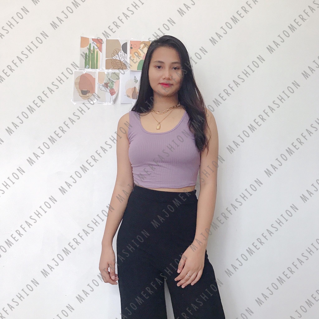 MAJOMER ® | CURVE KNIT RIB TANK TOP - CROP TOP KOREA-LILAC