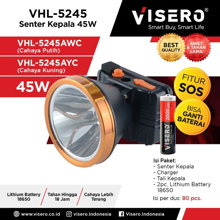 Senter Kepala Besar 45W Bisa Ganti Baterai Cahaya Kuning (VHL-5245AYC)