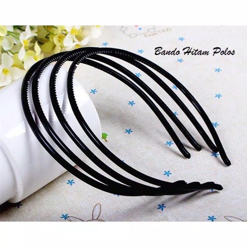 3 pcs Bando Lidi Hitam Polos Bergerigi Warna Hitam All Size