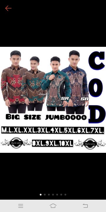 Kemeja Batik Pria Lengan Panjang Big Size M L Xl Xxl 3xl 4xl 5xl 6xl 7xl 8xl 9xl 10xl