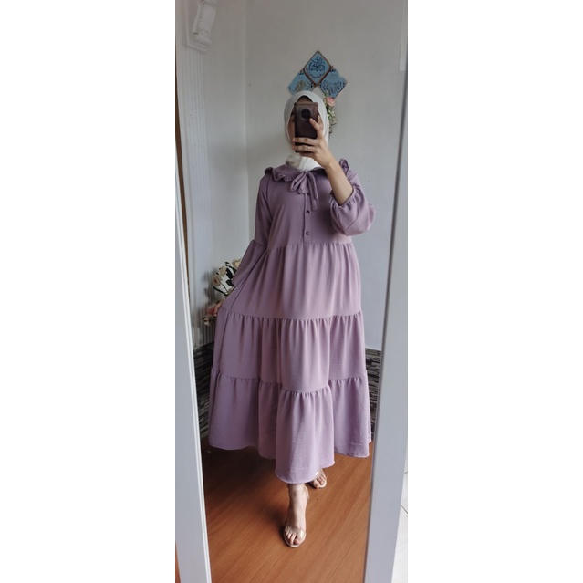 Luna Midi Dress | Gamis Rayon Crinkle Air Flow Ruffle Wudhu Friendly