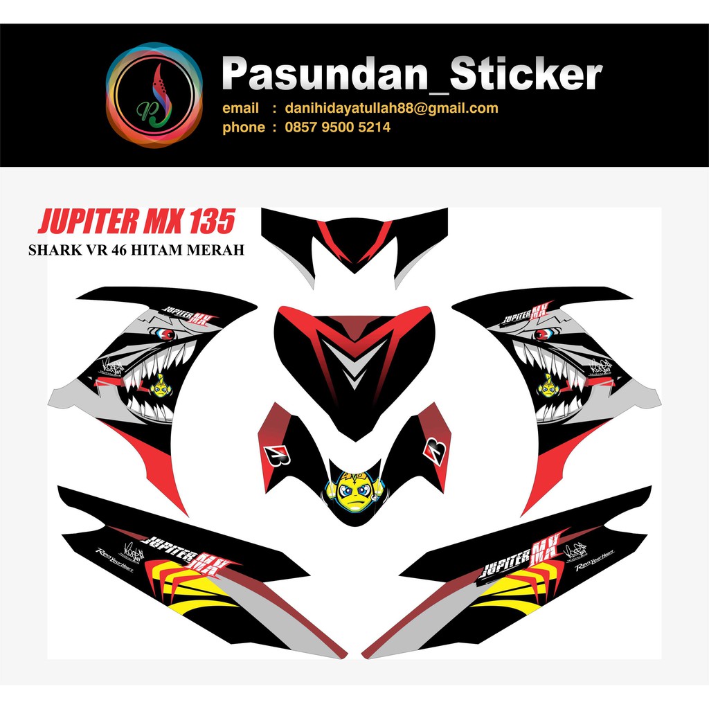 Decal Sticker Jupiter Mx 135 Shark Vr 46 Hitam Merah Shopee