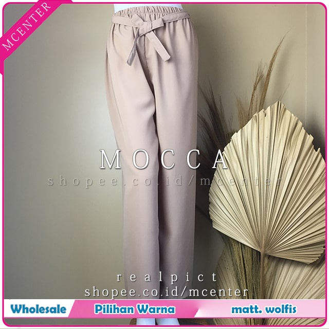 Highwaist Ribbon Casual Woolpeach Celana Wanita Kulot Panjang Wolfis