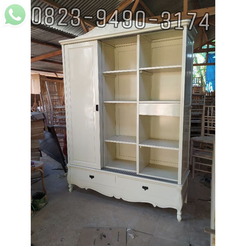 Kabinet / lemari putih / lemari minimalis / Lemari pintu 3 sliding cream murah terbaru