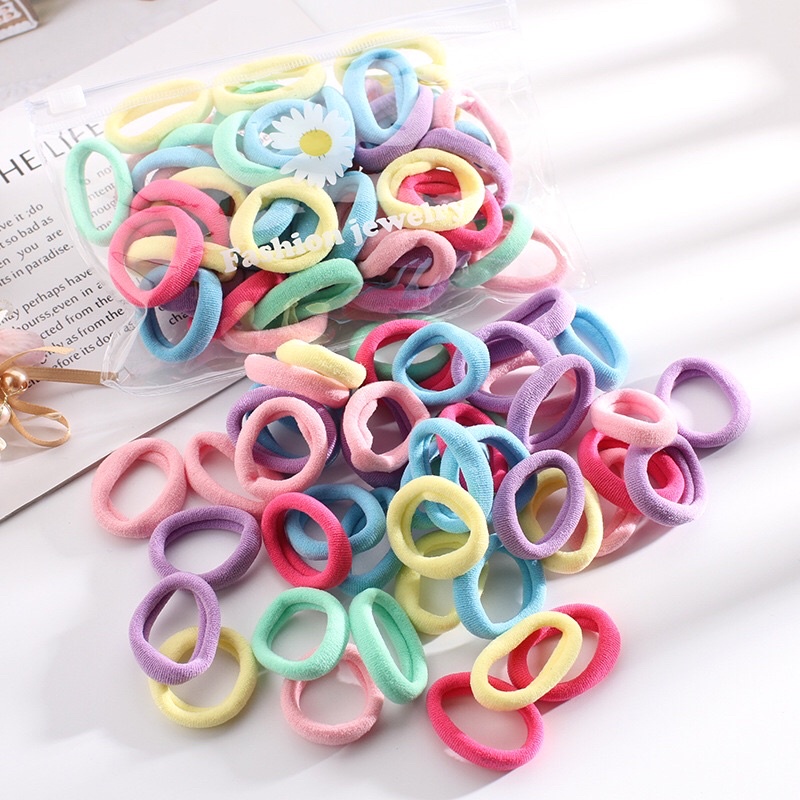 50PCS IKAT RAMBUT POLOS KOREA MIX WARNA FREE POUCH (VICTORIA)