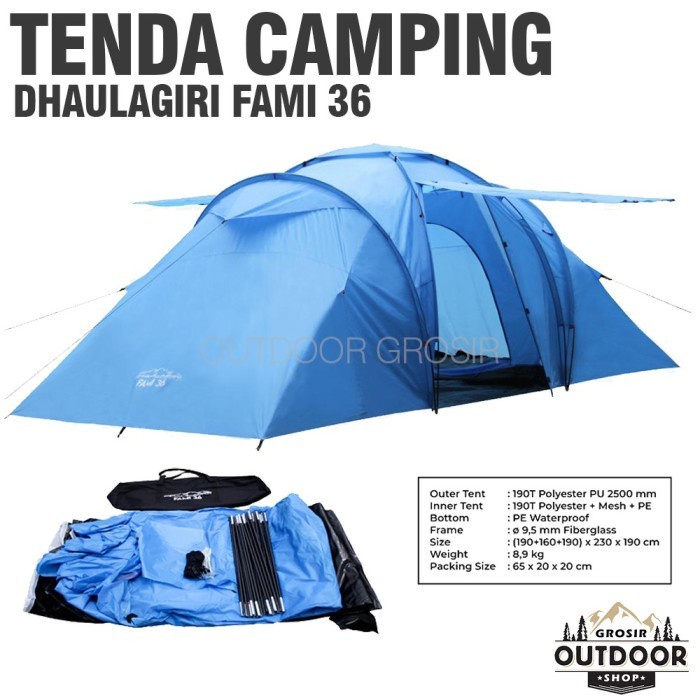 Tenda Camping Dhaulagiri Fami 36 Kap 6 Orang Double Layer Family Tent - Biru