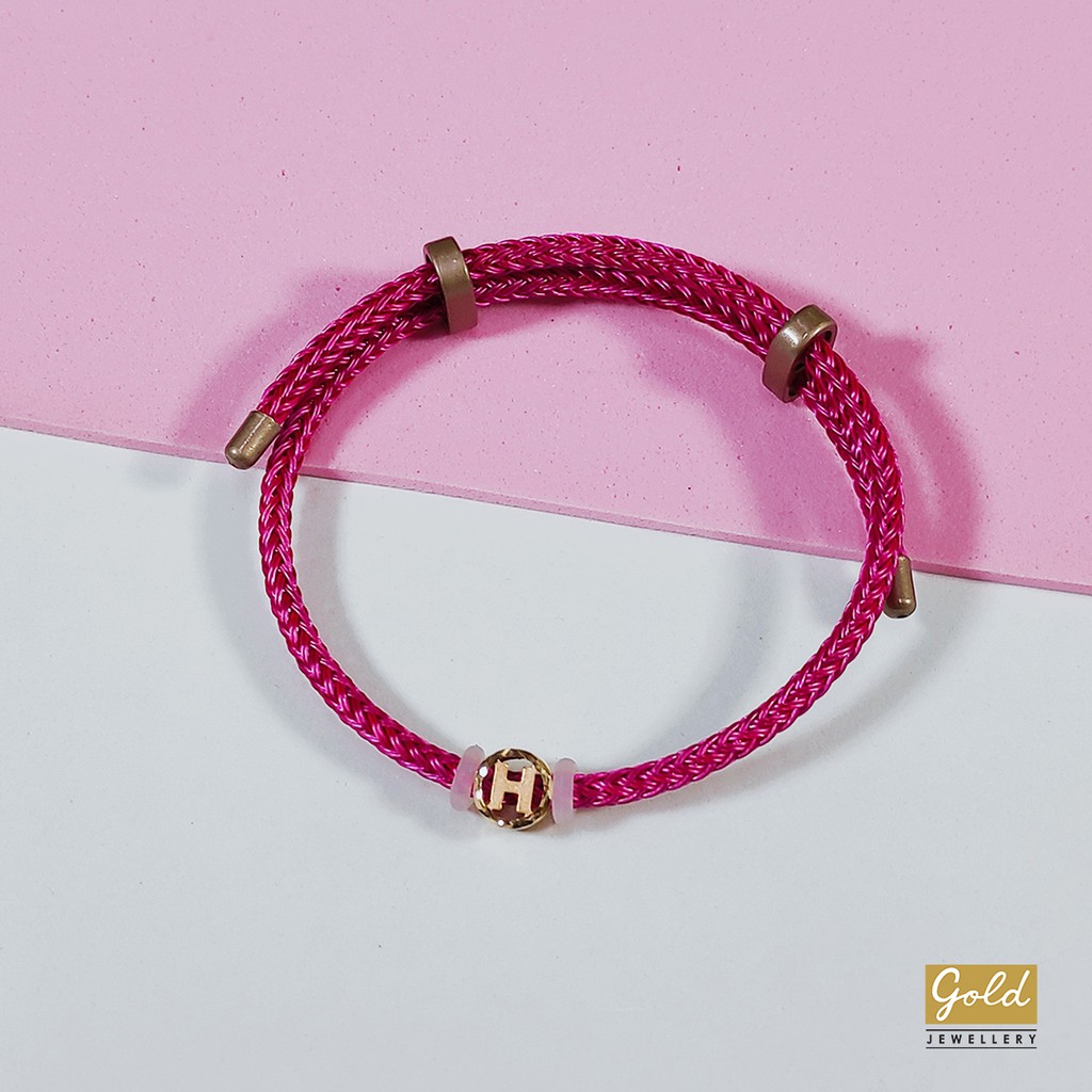 Gelang tali emas kuning 700 16k charm inisial alphabet huruf H blt