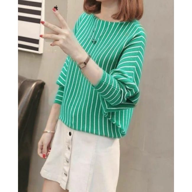 Lasperal Rajut Wanita Motif Salur Ukuran Jumbo BB 80 kg / Rajut Kalong Wanita / Rajut Korea Terlaris / Rajut Knit Murah / Atasan Rajut Wanita / Cardigan Rajut