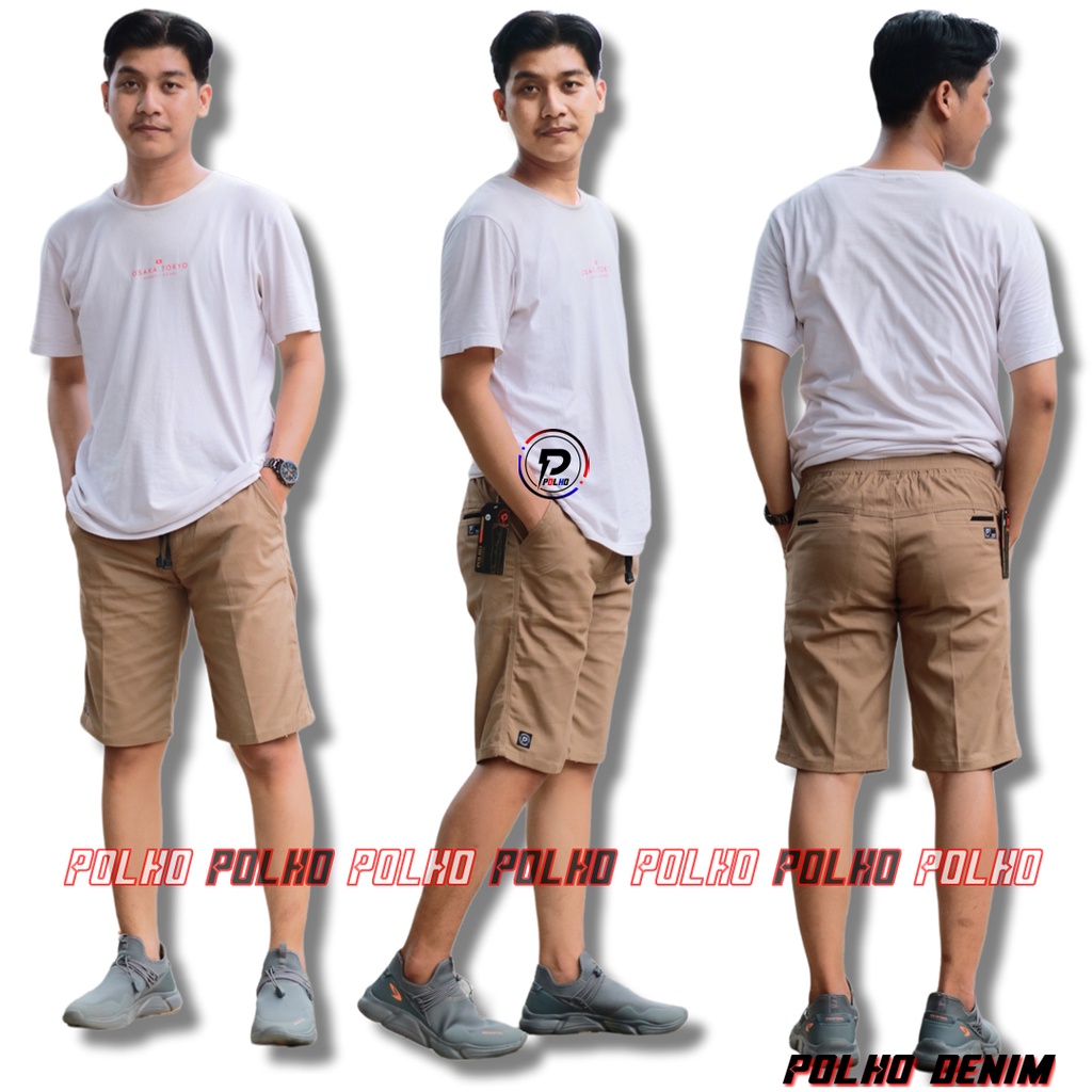 Celana Chino Pendek Pria Pinggang Karet 27-44 Original POLHO