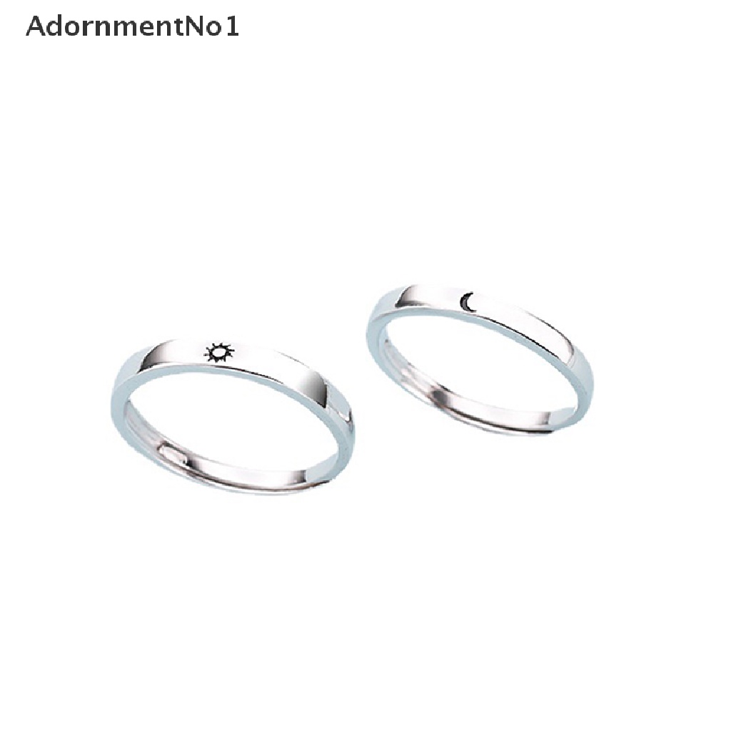 (AdornmentNo1) Cincin Terbuka Adjustable Motif Matahari + Bulan Untuk Pasangan / Pria / Wanita