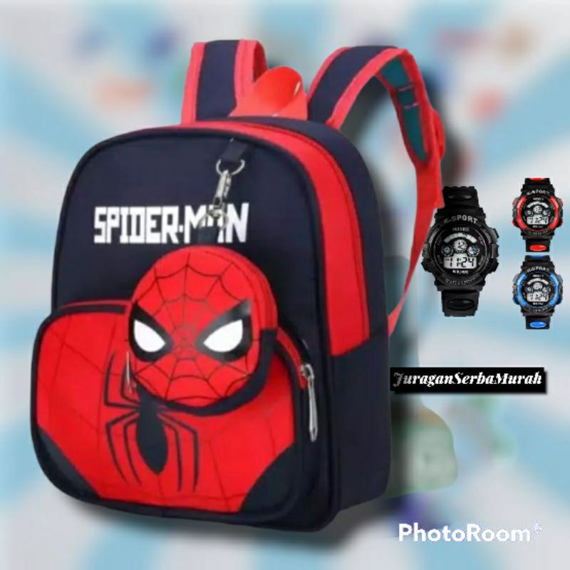 Ransel Anak Spiderkids Tas ransel anak laki-lak+topi+ jam+gantungan