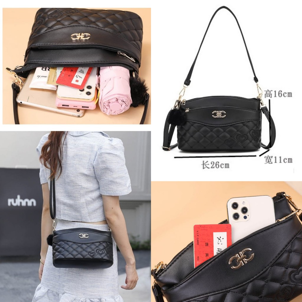 TAS SELEMPANG WANITA KOREA KULIT PREMIUM HITAM TA401B5 PEARLO IMPORT BATAM SLING BAG MURAH CEWEK ORI