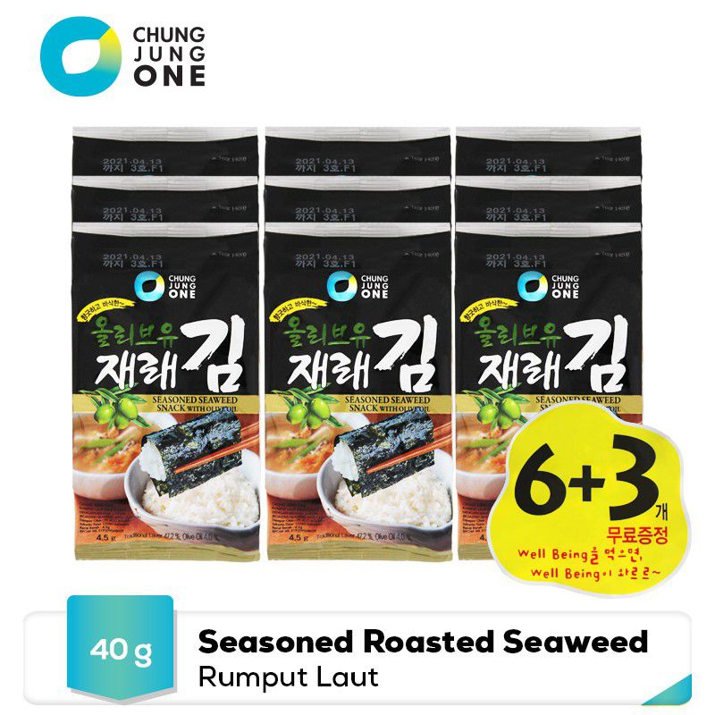 Chung Jung One Daesang Ofood - Roasted Laver - Seasoned Roasted Seaweed with Olive 6+3