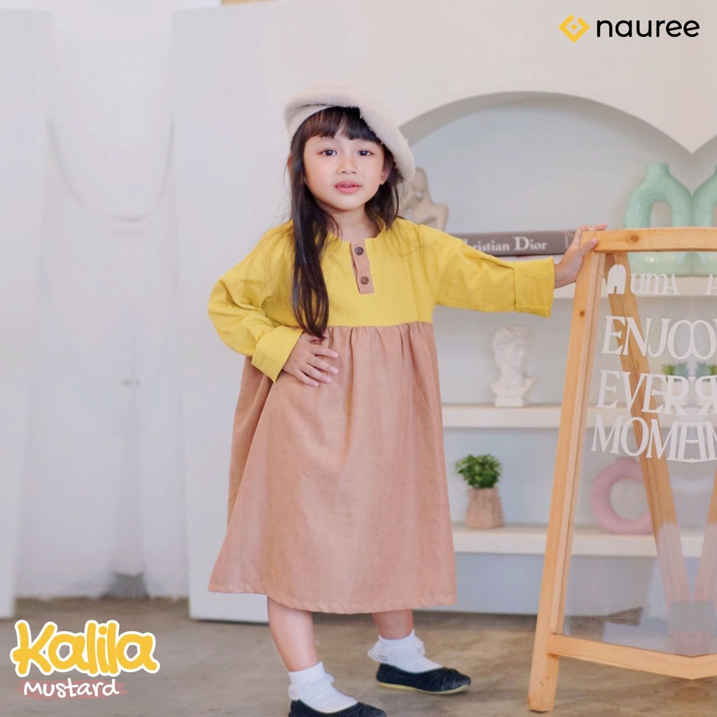 Nauree - Dress Anak Perempuan Kalila Bahan Linen Crinkle dan Baby Coduroy