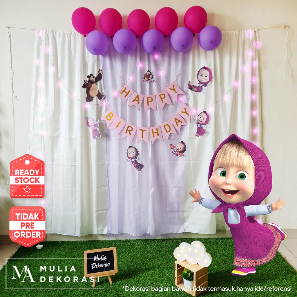 Dekorasi Backdrop Ulang Tahun Pesta Anak Tema Masha n The Bear