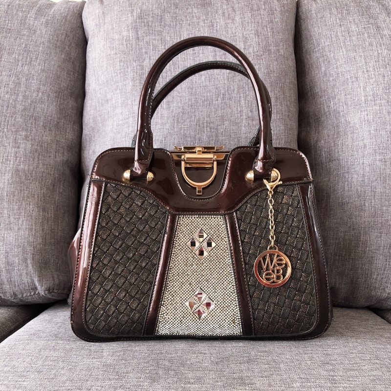 PRELOVED Tas Brand Webe | Top Handle Bag | Handbag | Behel Glossy Pesta | Brown Coklat