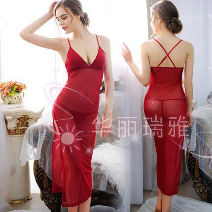 Long Dress Lingerie Sexy Model Deep V Neck Kerah Halter Belah Tinggi Bahan Lace Mesh Untuk Wanita Shopee Indonesia