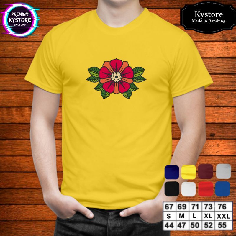 Kaos dewasa motif Flower, Bahan Cotton Combad 30s - S,M,L,XL,XXL