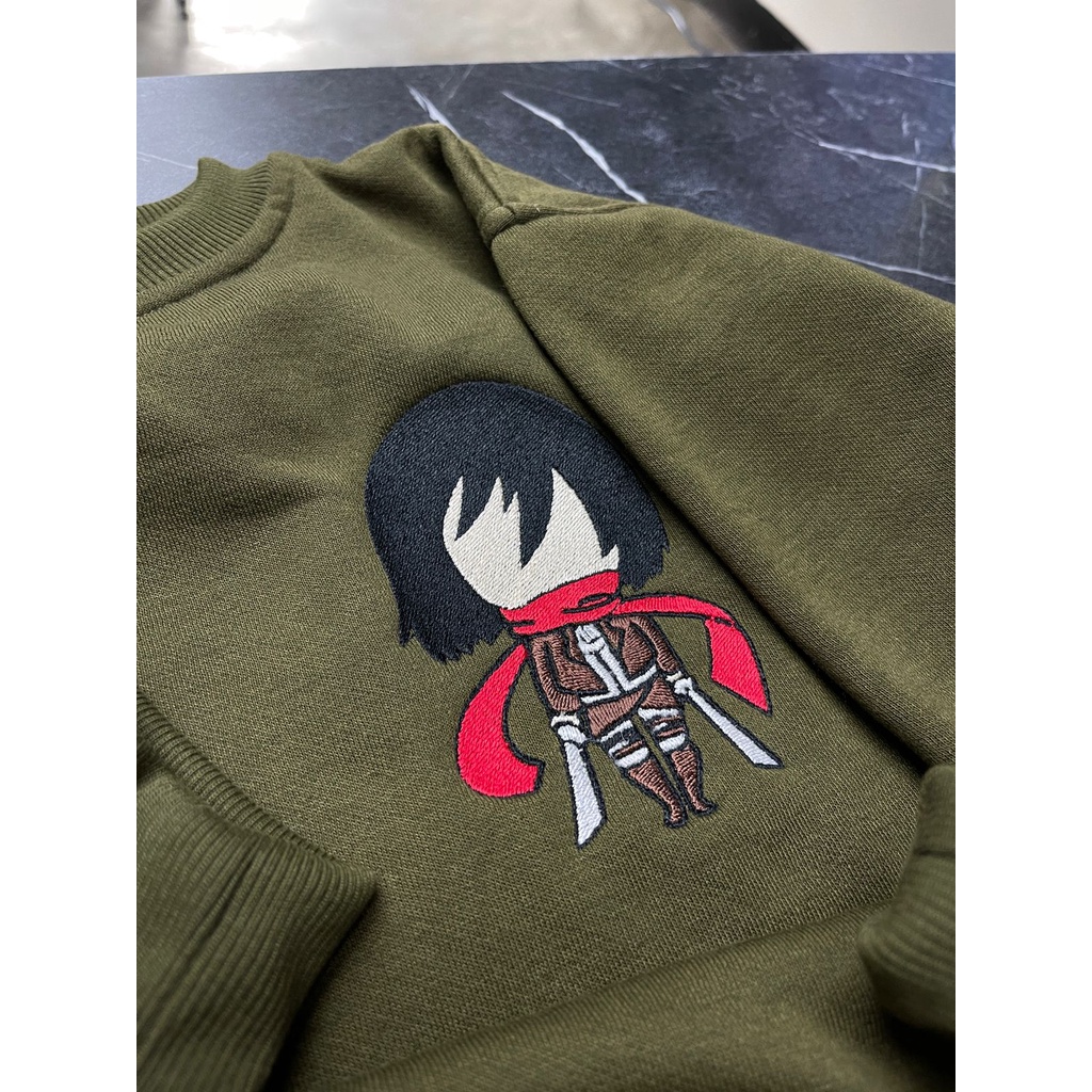 Crewneck Mikasa Ackerman Embroidery Anime Manga Attack On Titan SNK AOT Premium Unisex