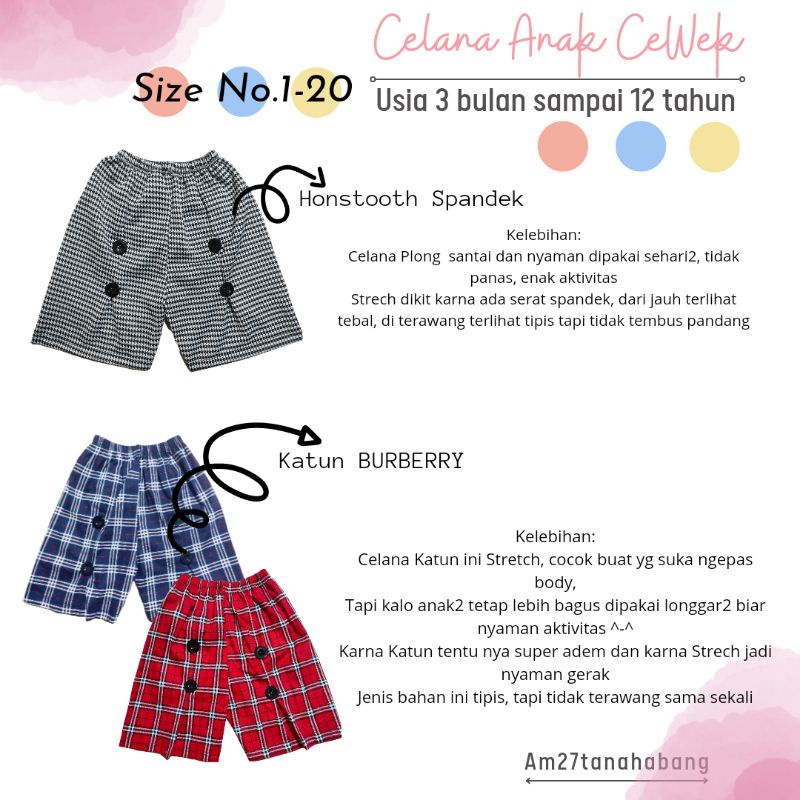 Celana Anak 3 bulan sampai 8 tahun Honstooth &amp; Katun Bur-Berry