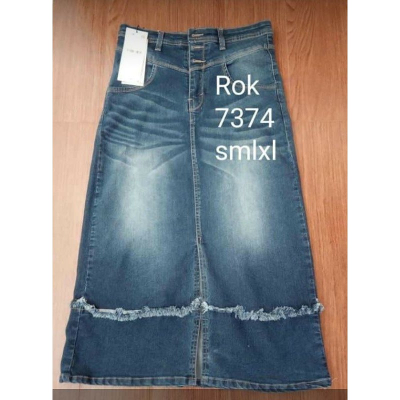 VJ ORIGINAL ROK JEANS KANCING TIGA DARKWASH