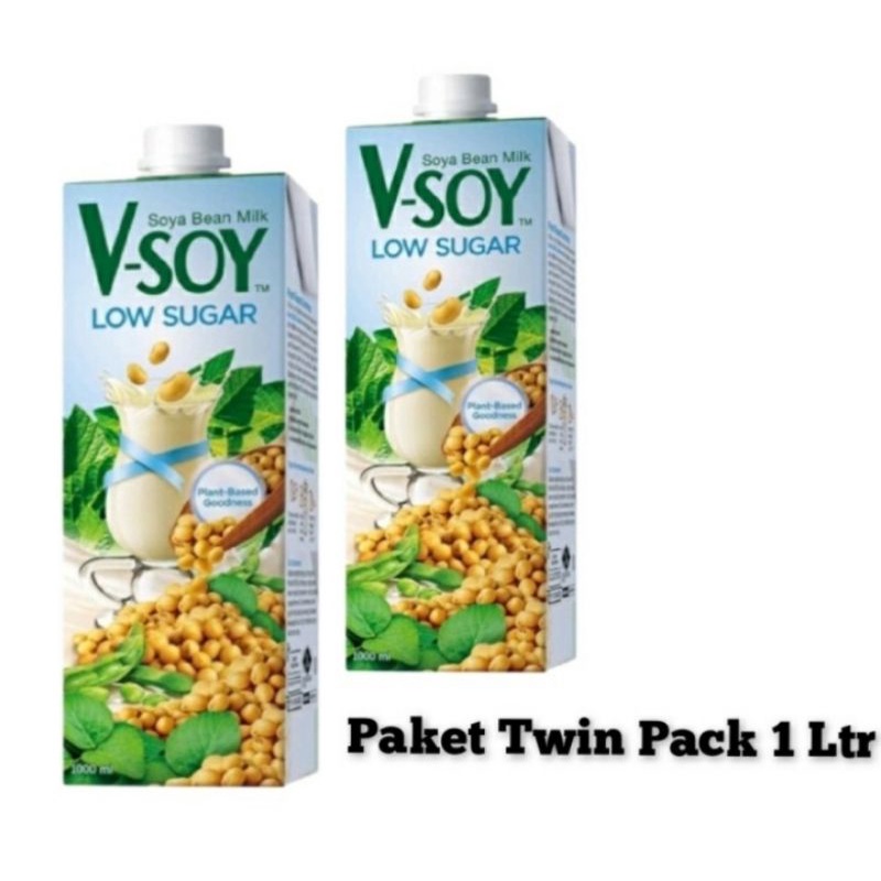 

V-soy Low Sugar Soya Bean Milk Susu Kedelai Rendah Gula 1Ltr Twinpack