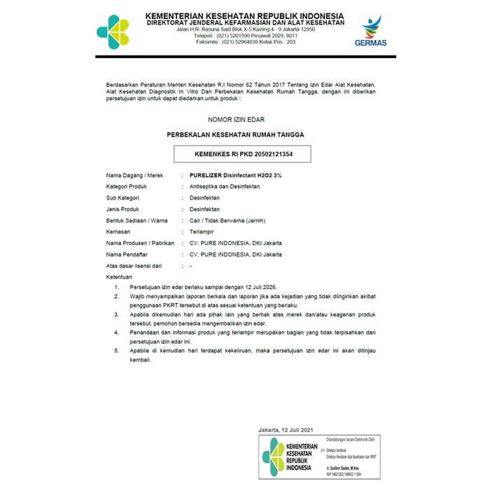 Disinfektan Food Grade 1 liter Desinfektan Purelizer