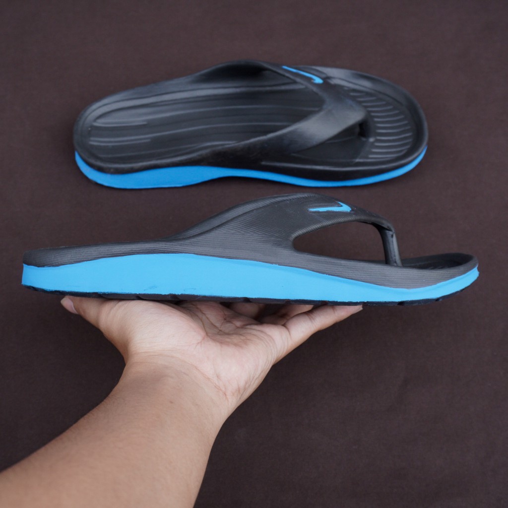 CUCI GUDANG - Sandal Karet Jepit Kasual Santai Pria Nike Duramo Hitam List Biru Sendal Cowok Dewasa