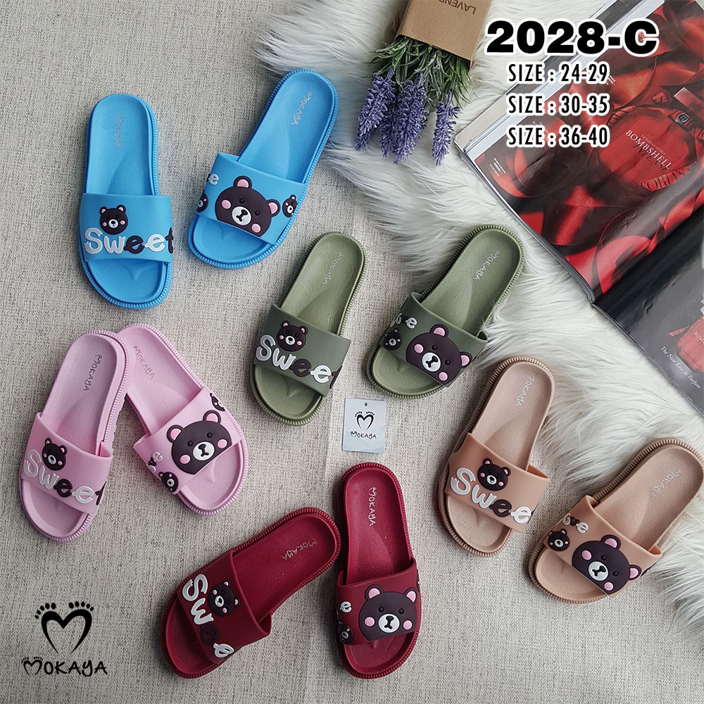 Sandal Slop Anak Perempuan Bear Brown Sweet Cantik Lucu Keren Import Mokaya / Size 24-29 (2028-C)