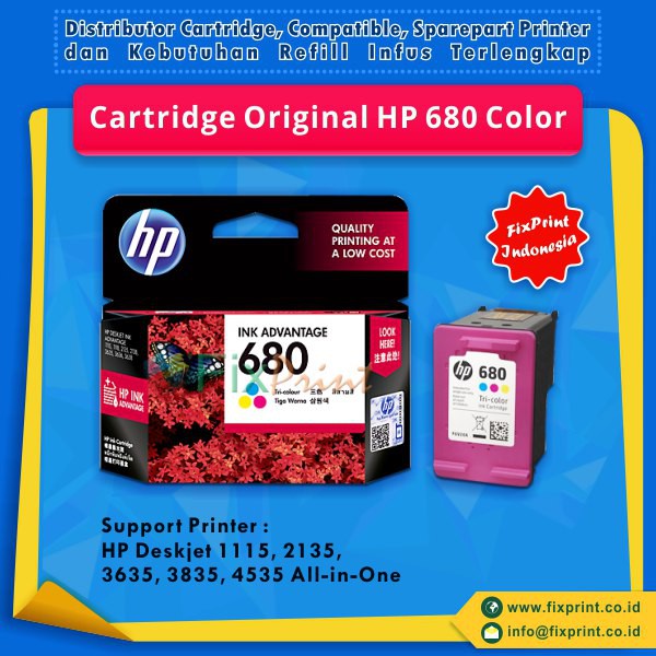 Cartridge Tinta HP 680 Color Printer 1115 1118 2135 3635 4675 Original