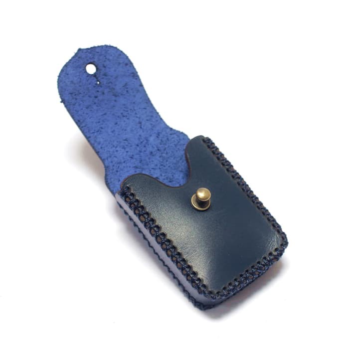 sarung zippo kulit asli anyam - zippo lighter case - biru - PHAC666