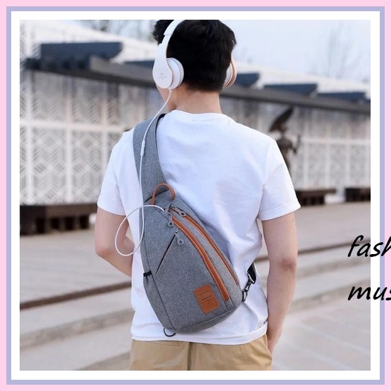 Tas Selempang Berkualitas Motif Polos Kanvas Cowok Keren Tas Selempang B5G4 Anti Air Multifungsi Bes