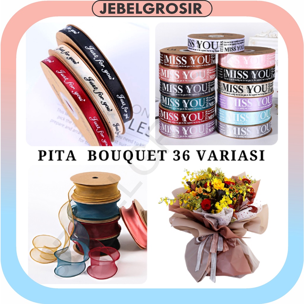 Pita Satin Ribbon Just For You Pita Kado Gift Bouquet Bunga Dekorasi Handscarft Hampers Souvenir KB42