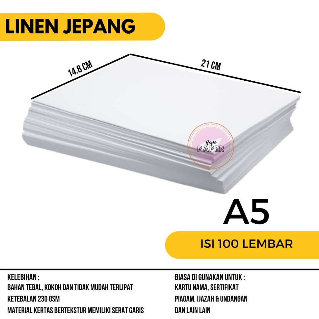 

Kertas Linen A5 isi 100 lembar / Kertas Karton A5 Linen