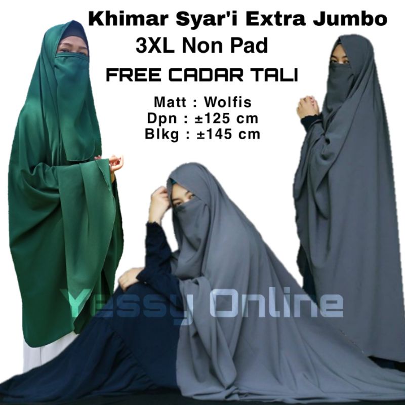 (Free Cadar) Khimar Syari Krudung Extra Super Jumbo Wolfis Hijab Jilbab Instan Kerudung Instant-1