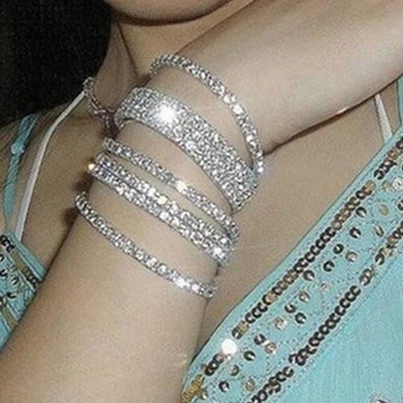 Gelang Kaki Berlian Imitasi Multi Baris Warna Silver Untuk Wanita