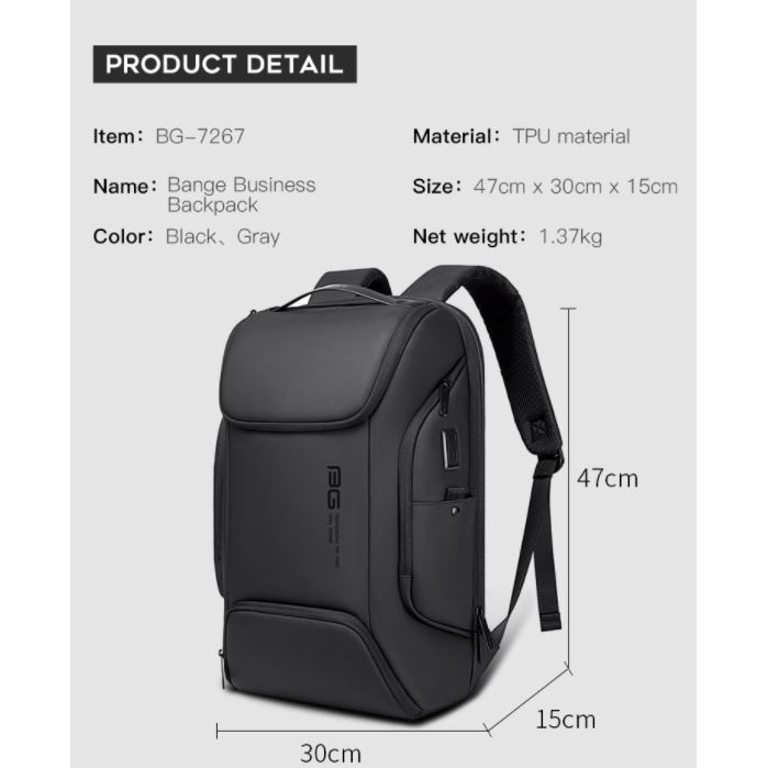 Tas Bange BG7267 Bag Backpack Ransel Laptop 15.6&quot; Inch USB Anti Air