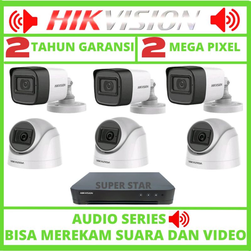 PAKET CCTV HIKVISION 8 CHANNEL 6 KAMERA AUDIO 2 MP 1080P BISA MEREKAM SUARA