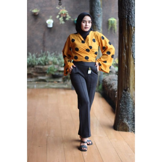 3A Fashion - Celana Standar List High Waist Scuba Premium Pinggang Full Karet