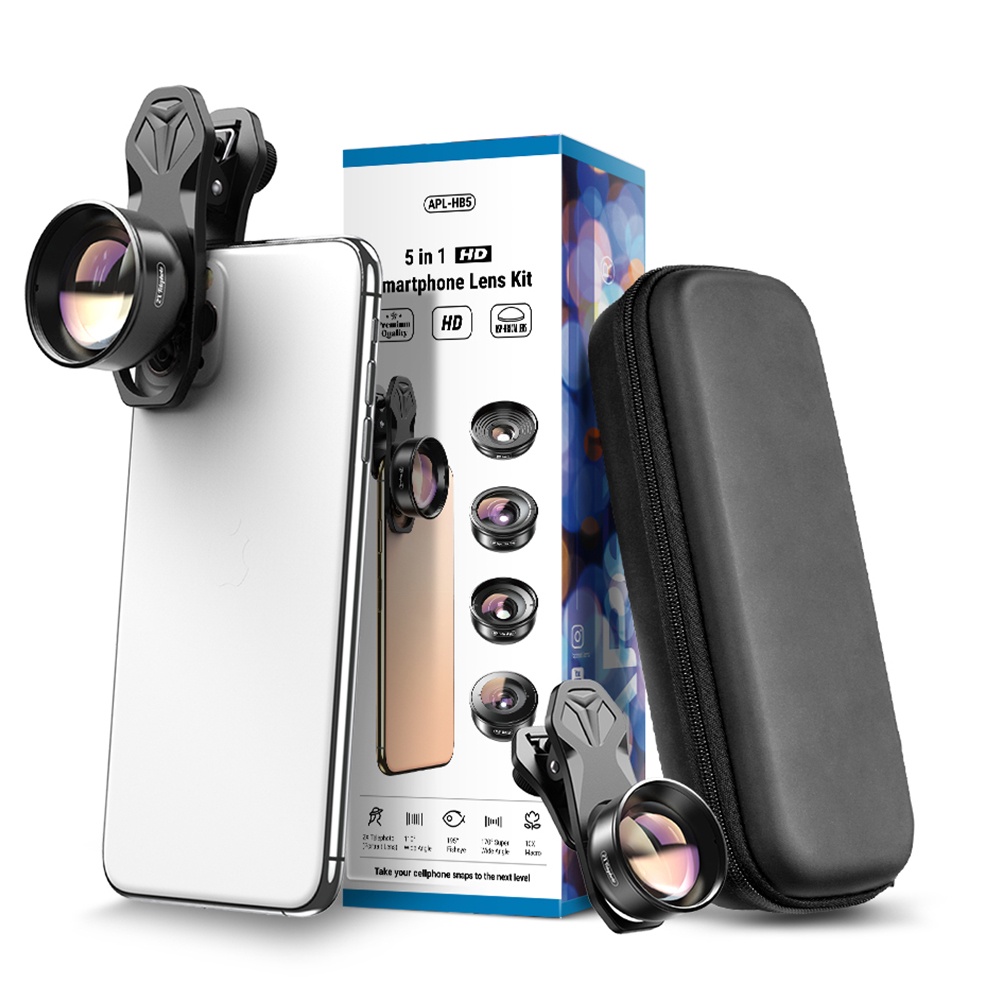 APEXEL Lensa Kamera Smartphone Universal Clip 5 in 1 Lens Kit - APL-HB5 - Black