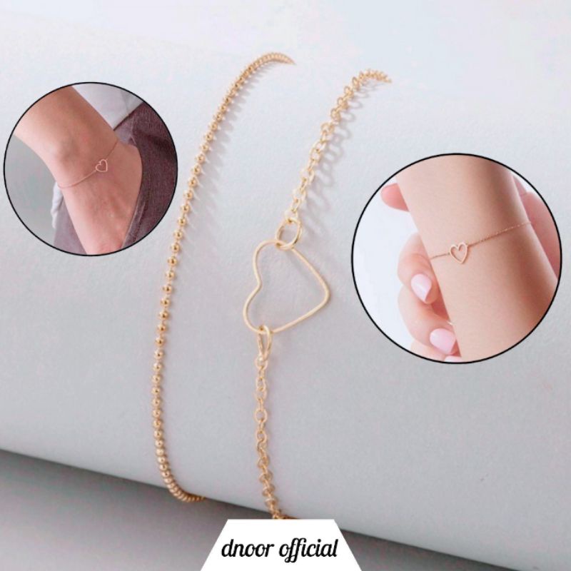 Gelang Wanita Fashion Love Berbentuk Hati Berongga Emas Rantai / Hadiah Ulang tahun / Hadiah untuk pacar cantik