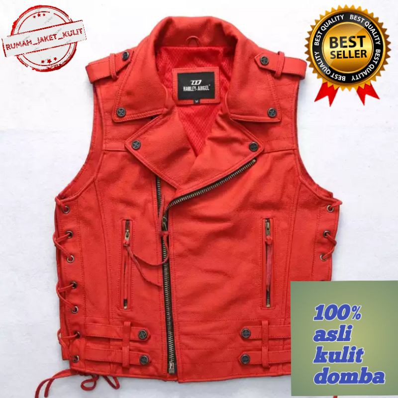 ROMPI KULIT PRIA MERAH SUPER ORIGINAL KULIT DOMBA ROMPI MOTOR HARLEY TOURING BIKERS