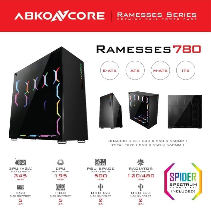 CASE GAMING ABKONCORE Ramesses 760 &amp; 780 (11FAN SPIDER SPECTRUM + HUB)